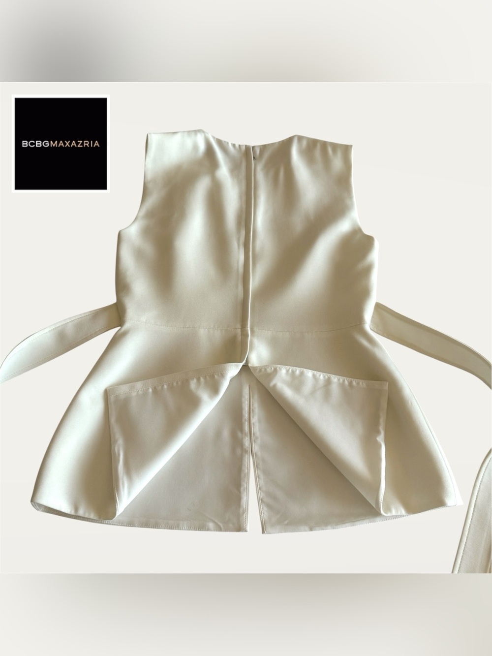 BCBGMaxAzria Women’s Ivory Sleeveless Décolleté Peplum Top - Picture 5 of 10